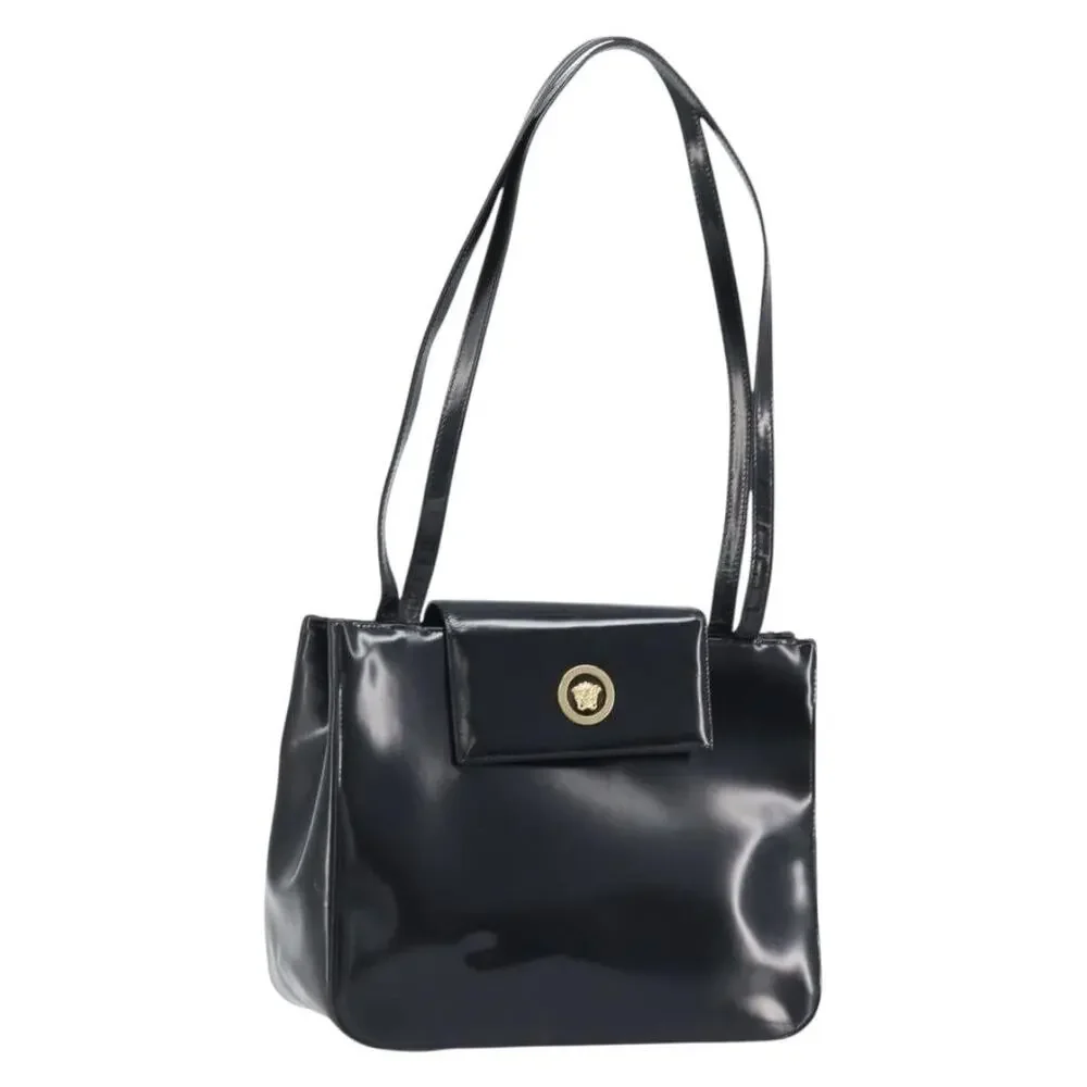 Gianni Versace Patent Leather Tote Bag Black